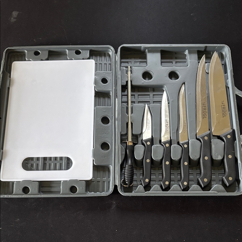 VeriGl Knife Set with Black Handles and Cutting Board